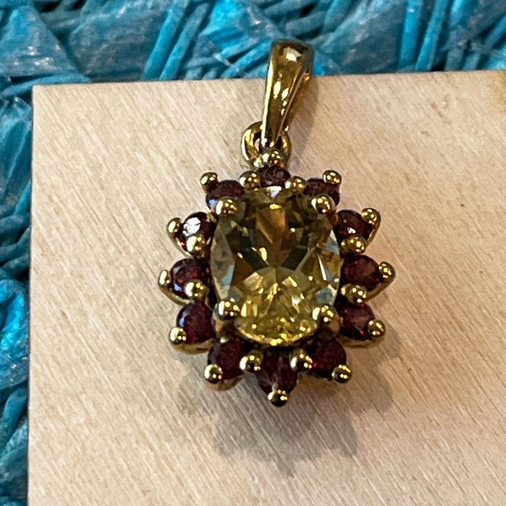 Oval Citrine and Round Garnet Pendant